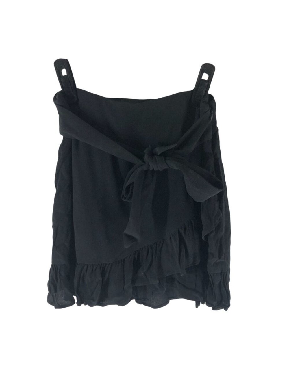 Express Womens Black Mini Faux Wrap Skirt Ruffle Hem Tie Waist Size 00